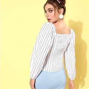 Striped White Blouse with Puff Sleeves